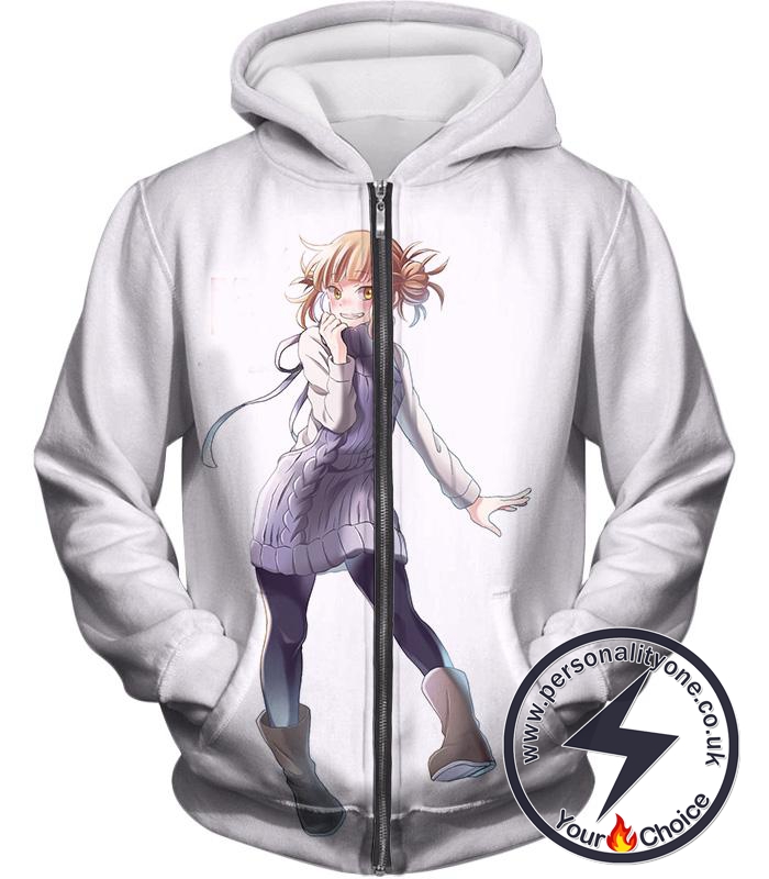 My Hero Academia Cute Villain Himiko Toga White Zip Up Hoodie